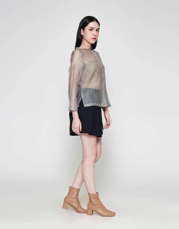 ZES Boat Neck Clean See Thru Blouse Wanita MELWT016