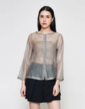 ZES Boat Neck Clean See Thru Blouse Wanita MELWT016