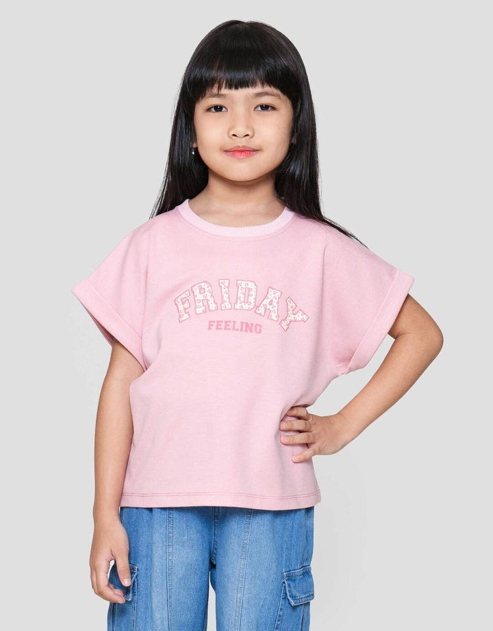 Little M Top Oversize Graphic Varsity Kaos Anak Perempuan
