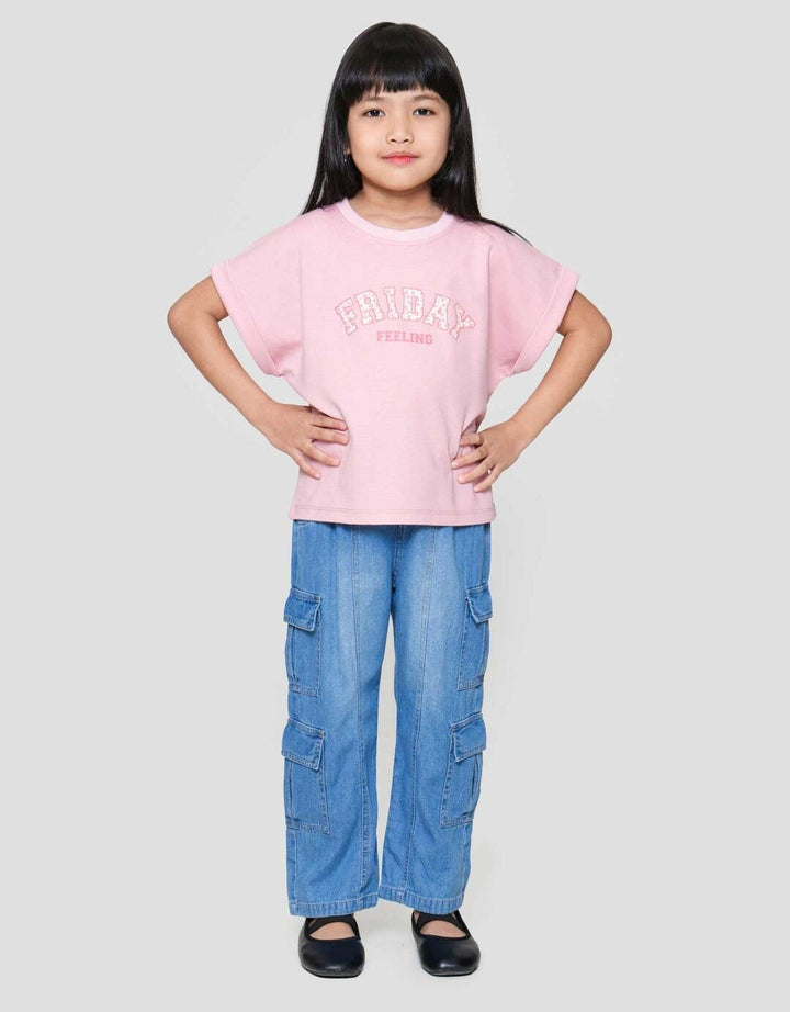 Little M Top Oversize Graphic Varsity Kaos Anak Perempuan