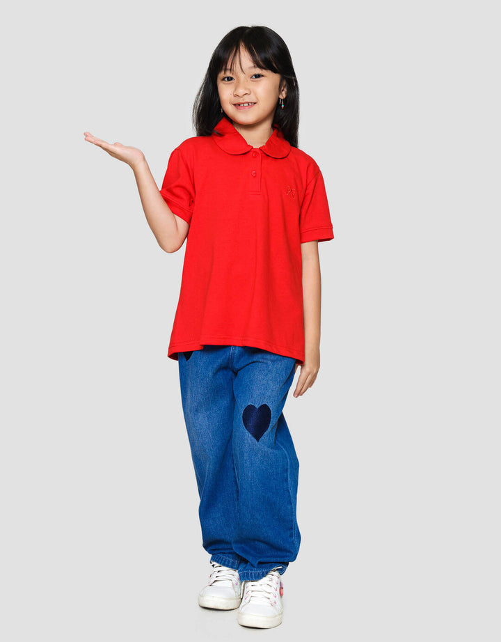 Little M Polo Kerah Bulat With Bordir Kaos Anak Perempuan