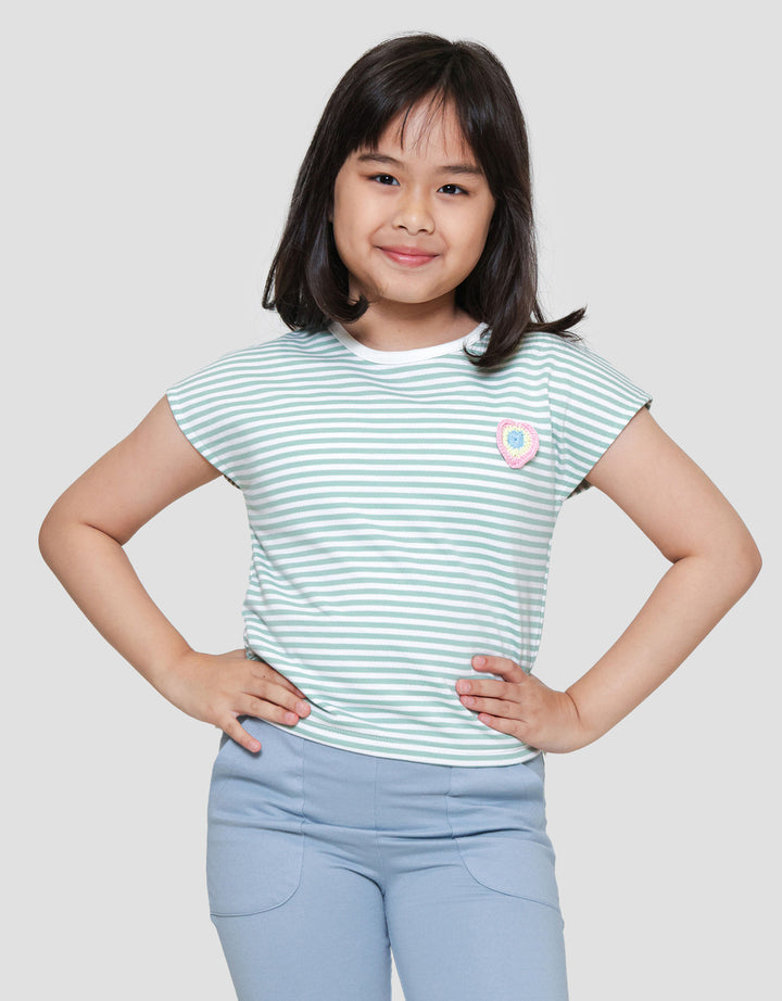 Little M Stripe With Crochet Kaos Anak Perempuan