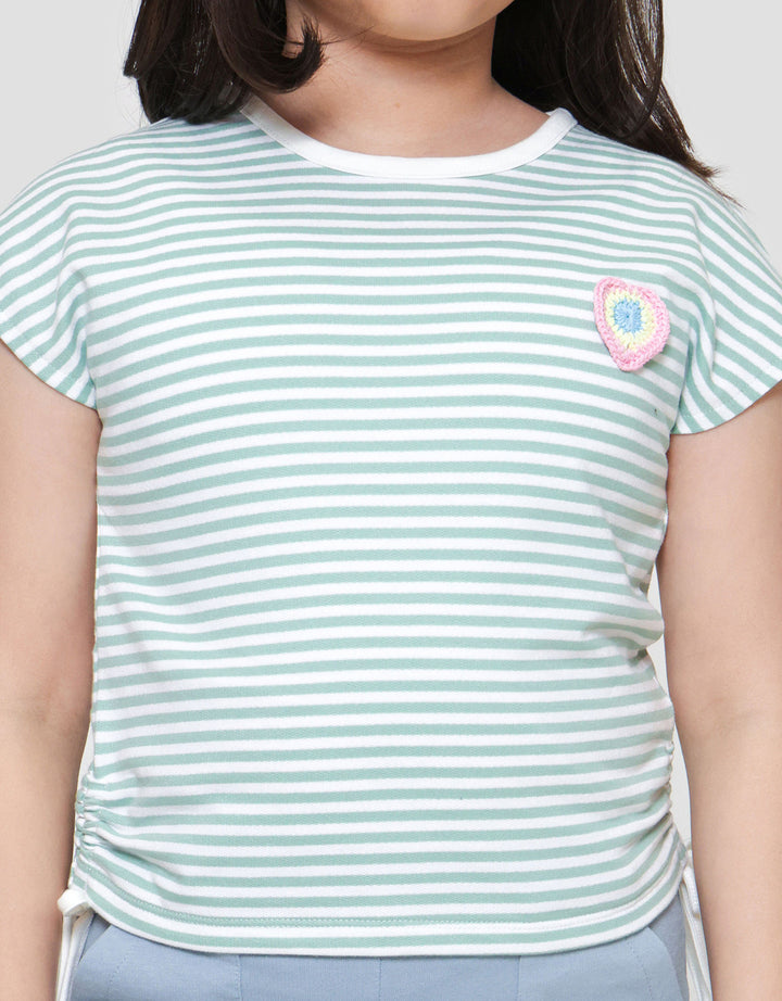 Little M Stripe With Crochet Kaos Anak Perempuan