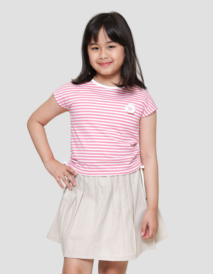 Little M Serut Yd Stripe With Crochet Kaos Anak Perempuan