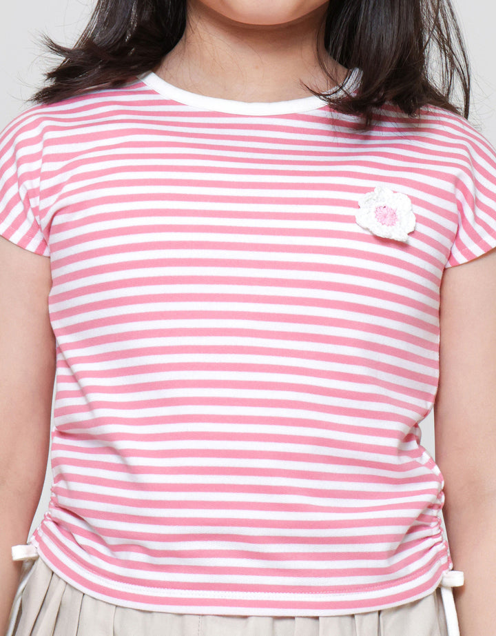 Little M Serut Yd Stripe With Crochet Kaos Anak Perempuan