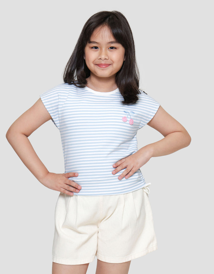 Little M Stripe With Crochet Kaos Anak Perempuan