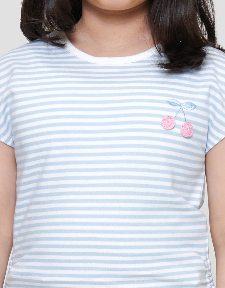 Little M Stripe With Crochet Kaos Anak Perempuan