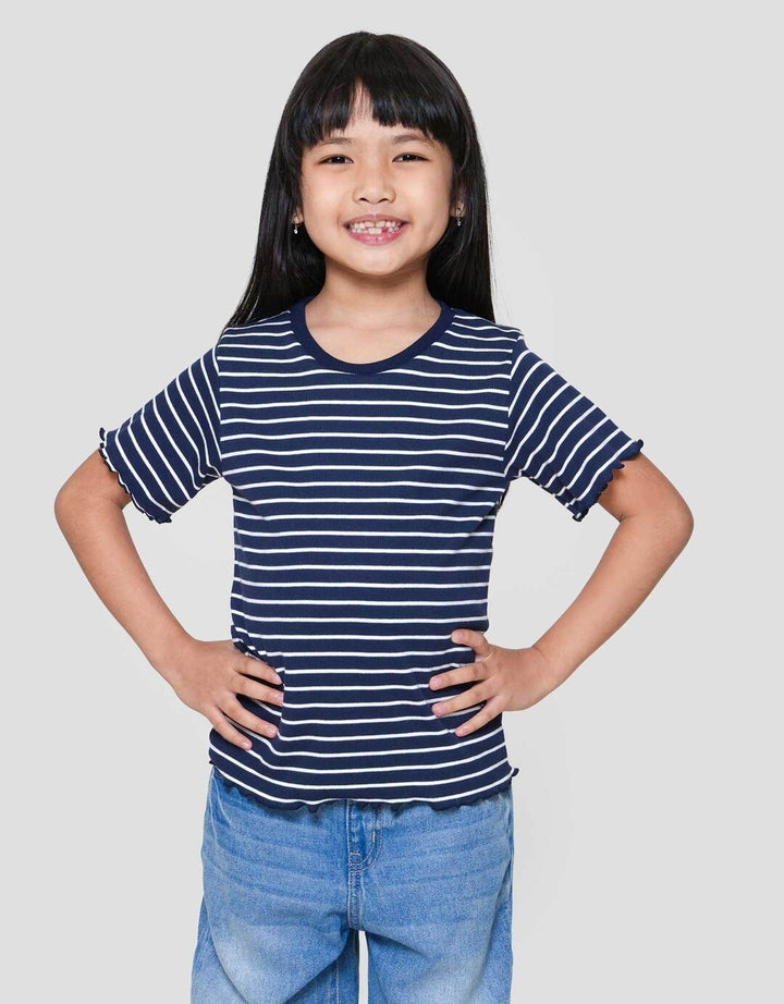 Little M Rib Top Casual Stripe Kaos Anak Perempuan