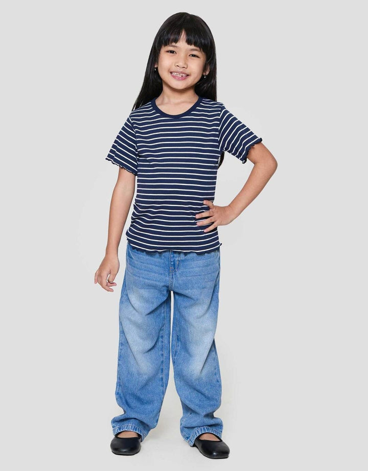 Little M Rib Top Casual Stripe Kaos Anak Perempuan
