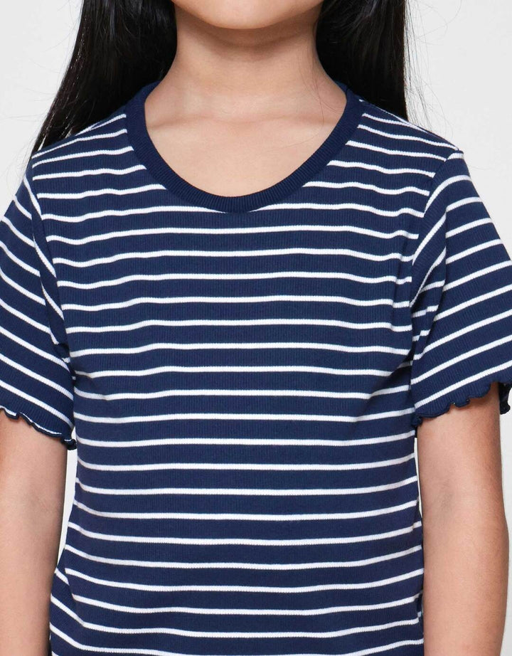 Little M Rib Top Casual Stripe Kaos Anak Perempuan