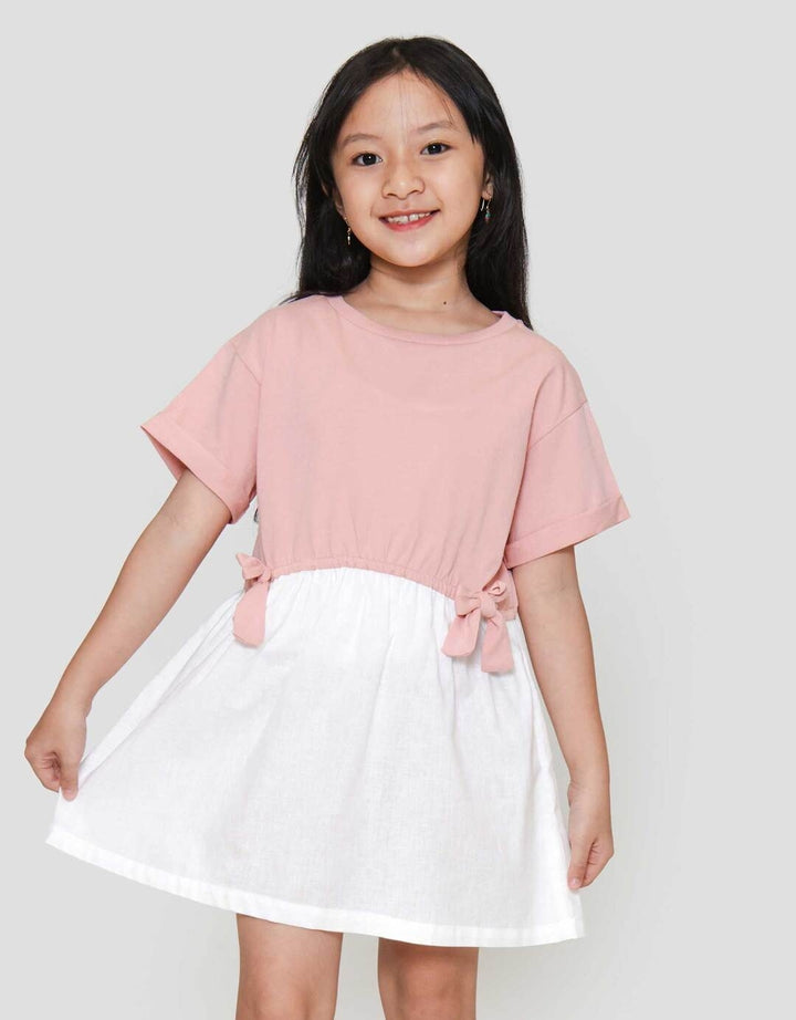 Little M Short Sleeve Midi Dress Kombi Woven Pita Depan
