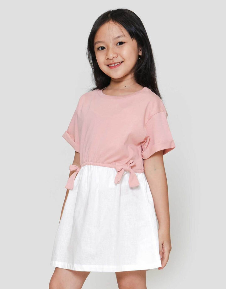 Little M Short Sleeve Midi Dress Kombi Woven Pita Depan