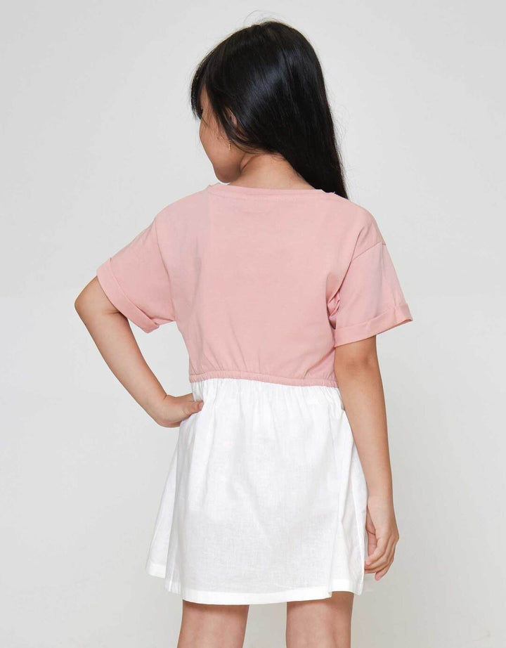 Little M Short Sleeve Midi Dress Kombi Woven Pita Depan