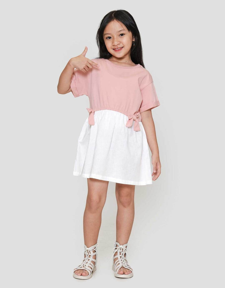 Little M Short Sleeve Midi Dress Kombi Woven Pita Depan