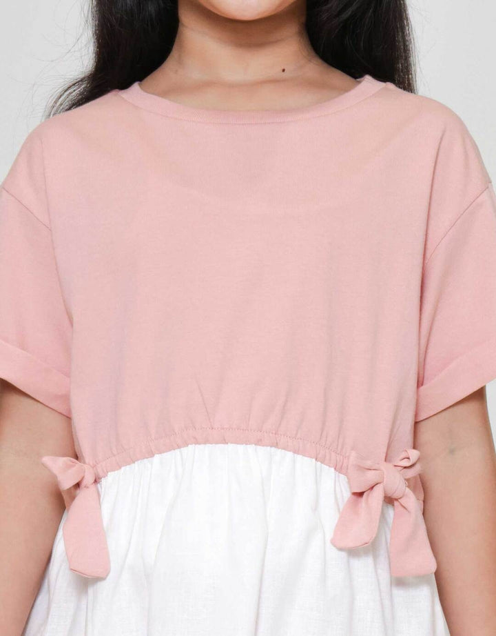 Little M Short Sleeve Midi Dress Kombi Woven Pita Depan