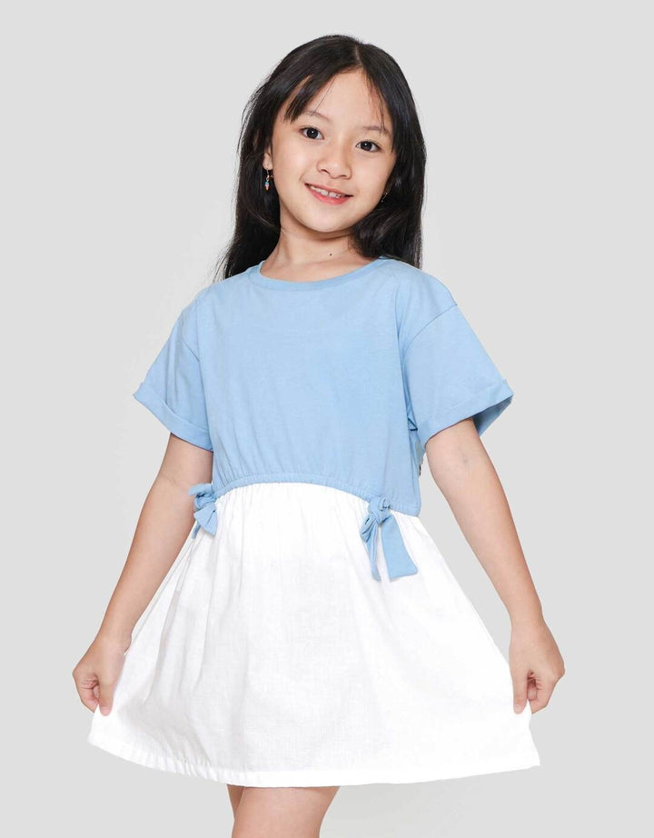 Little M Short Sleeve Midi Dress Kombi Woven Pita Depan