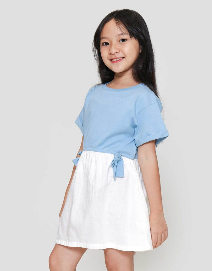 Little M Short Sleeve Midi Dress Kombi Woven Pita Depan
