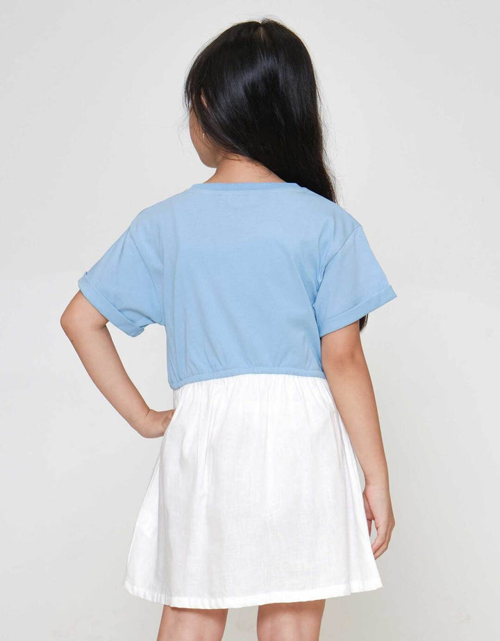 Little M Short Sleeve Midi Dress Kombi Woven Pita Depan