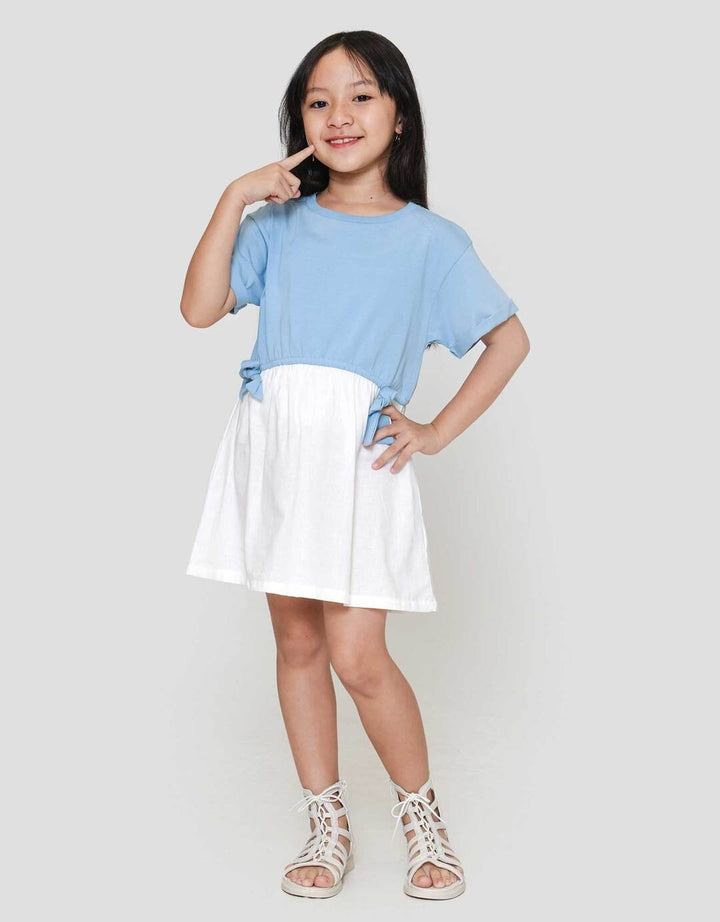 Little M Short Sleeve Midi Dress Kombi Woven Pita Depan