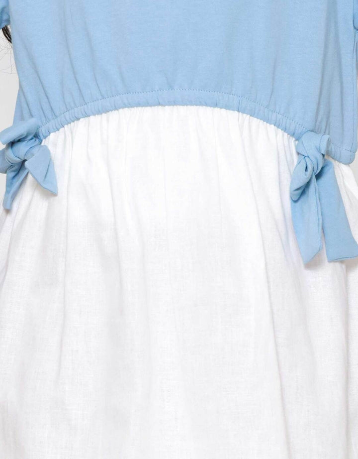 Little M Short Sleeve Midi Dress Kombi Woven Pita Depan