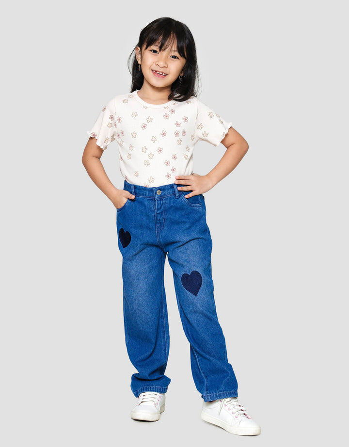 Little M Heart Embro Celana Panjang Denim Anak Perempuan