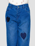 Little M Heart Embro Celana Panjang Denim Anak Perempuan