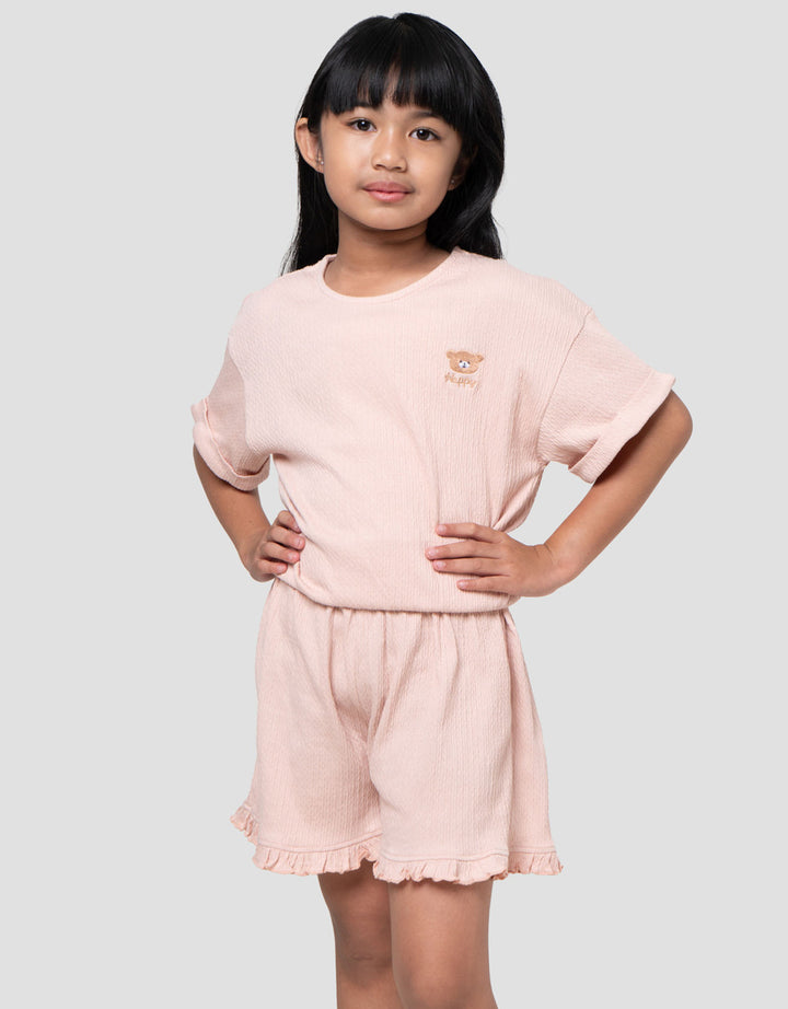 Little M Tekstur Karet Bawah Setelan Anak Perempuan