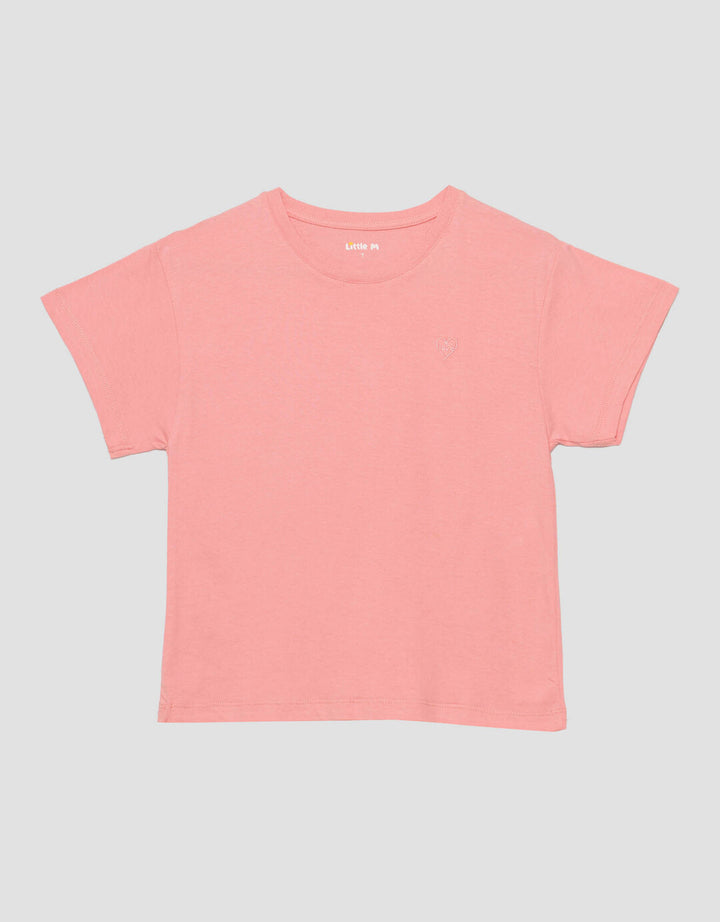 Little M Reg Bordir Bunga Heart Kaos Anak Perempuan