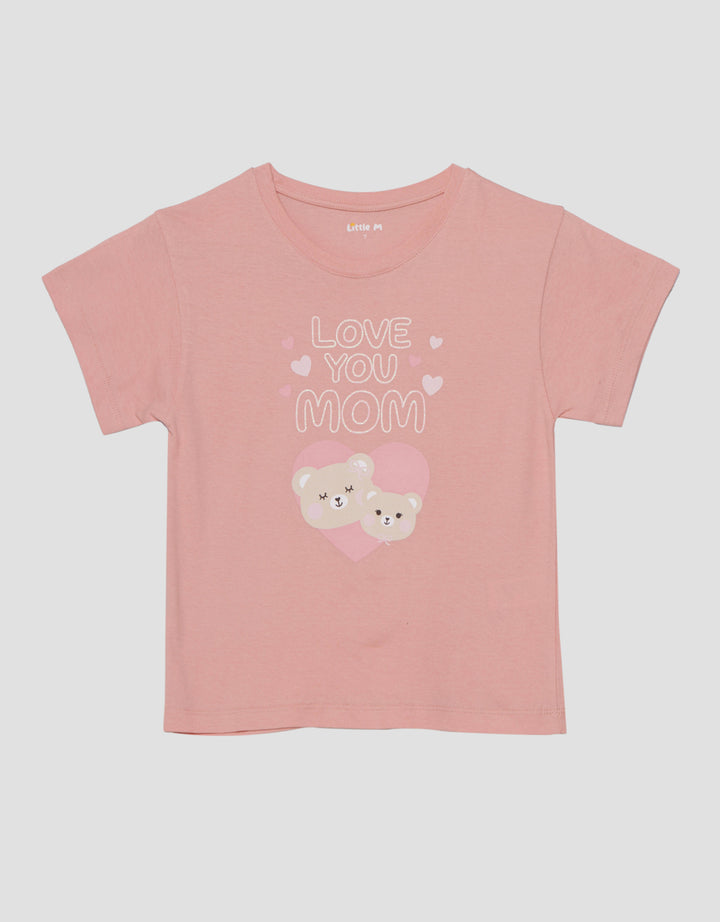 Little M Print Tee Love You Mom Kaos Anak Perempuan