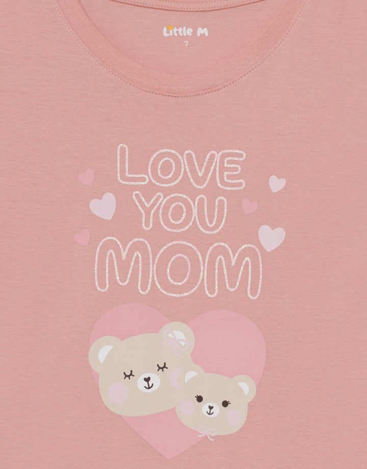 Little M Print Tee Love You Mom Kaos Anak Perempuan