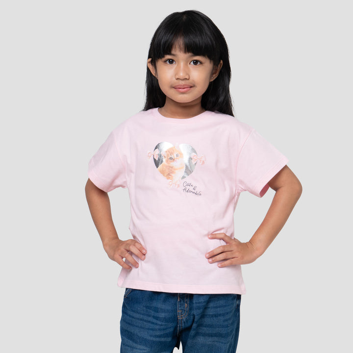 Little M Foil Cat Kaos Anak Perempuan