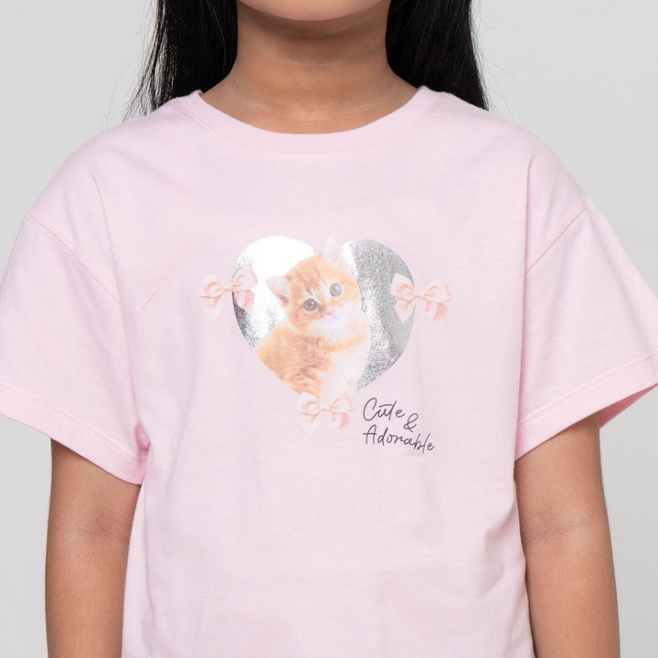 Little M Foil Cat Kaos Anak Perempuan