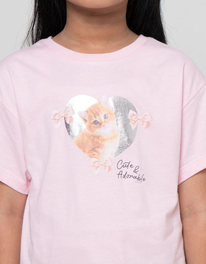 Little M Foil Cat Kaos Anak Perempuan