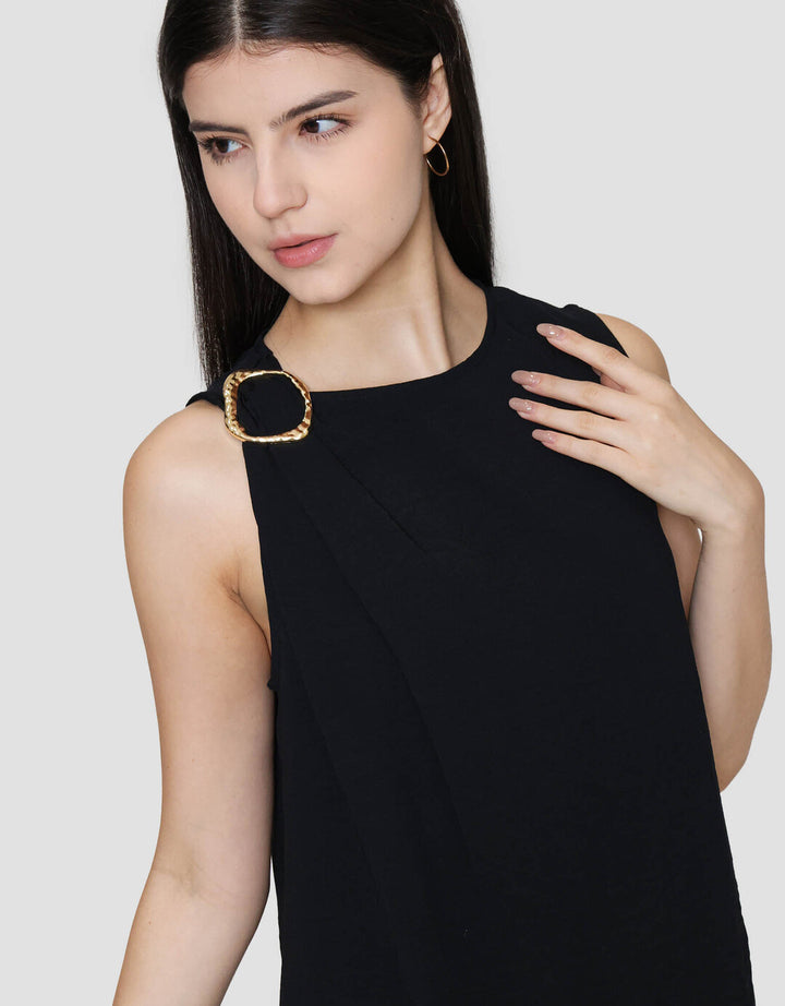 ZES Sleeveless With Gold Buckle On Shoulder Blouse Wanita MPRWT011