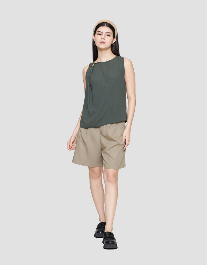ZES Sleeveless With Gold Buckle On Shoulder Blouse Wanita MPRWT011