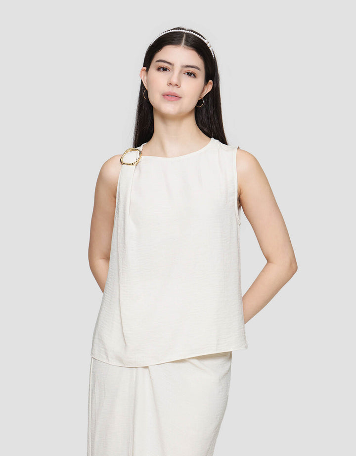 ZES Sleeveless With Gold Buckle On Shoulder Blouse Wanita MPRWT011