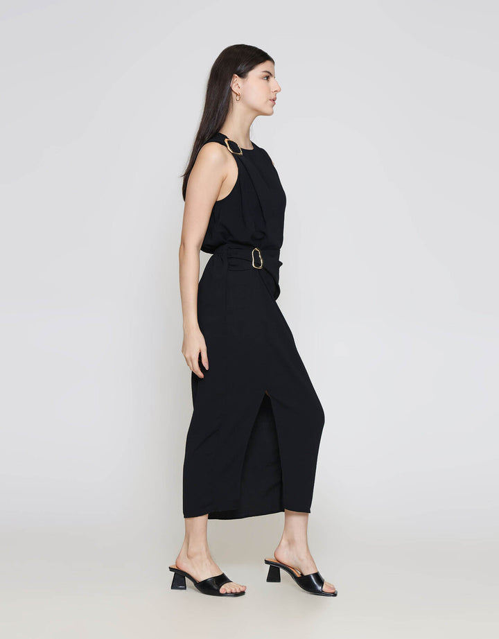 ZES Drape With Gold Buckle Rok Midi Wanita MPRWB006