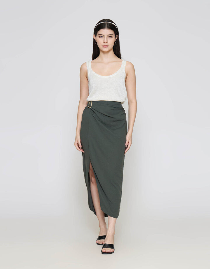 ZES Drape With Gold Buckle Rok Midi Wanita MPRWB006