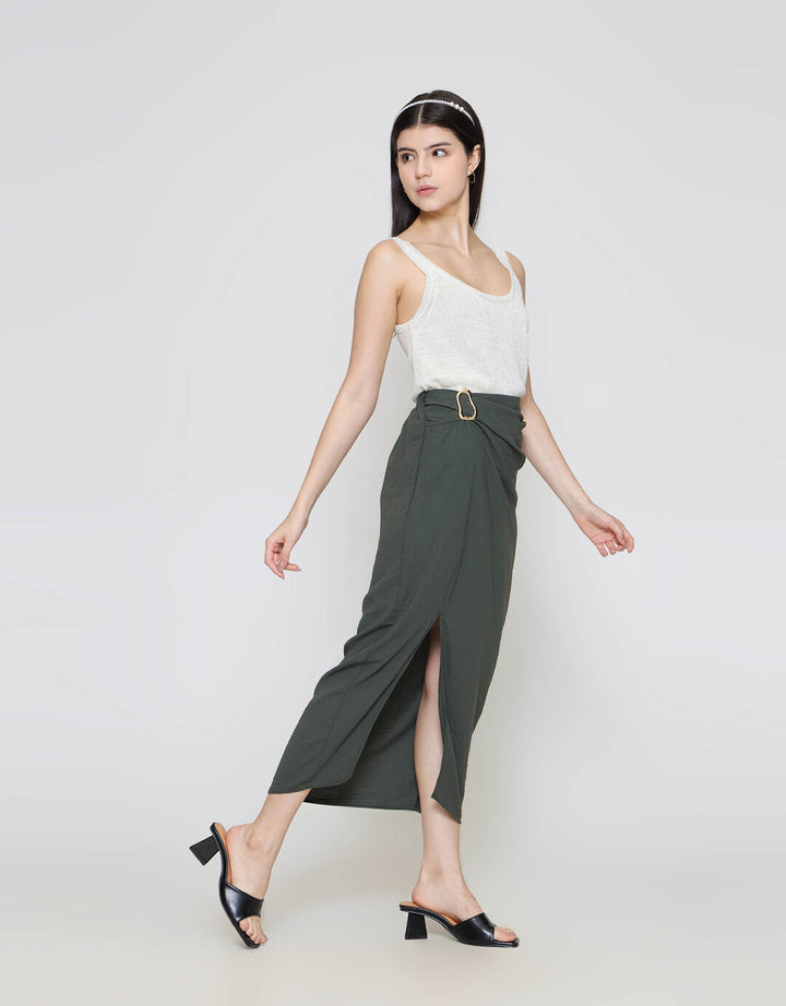 ZES Drape With Gold Buckle Rok Midi Wanita MPRWB006