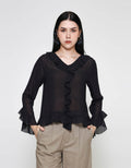 ZES See Thru Ruffle Blouse Wanita MPRWT012