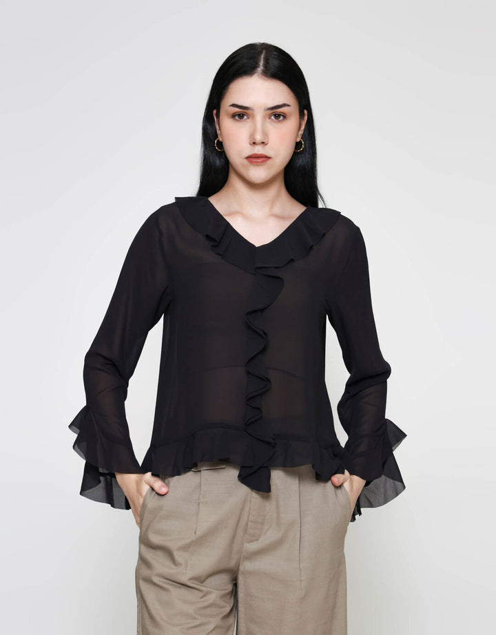 ZES See Thru Ruffle Blouse Wanita MPRWT012