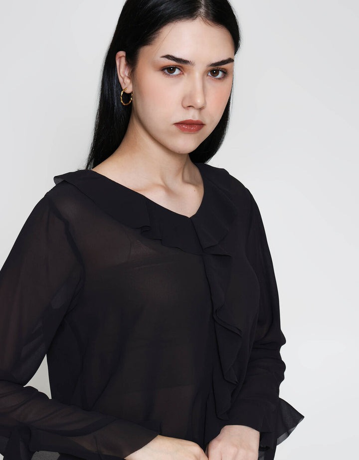 ZES See Thru Ruffle Blouse Wanita MPRWT012