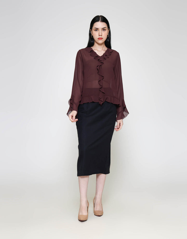 ZES See Thru Ruffle Blouse Wanita MPRWT012