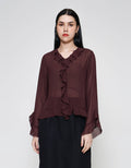ZES See Thru Ruffle Blouse Wanita MPRWT012