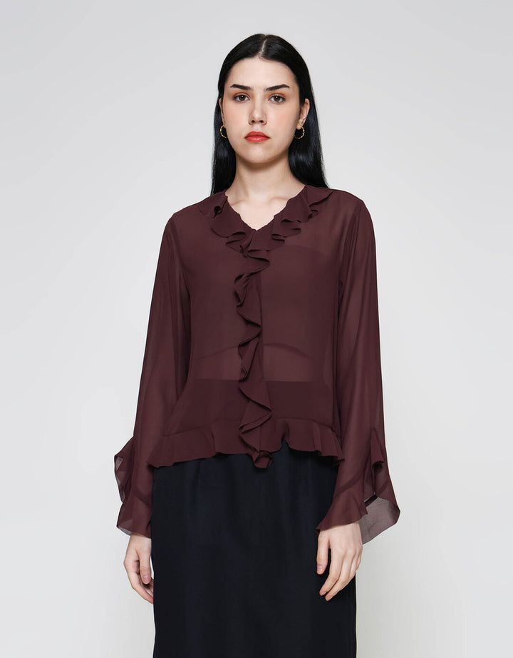 ZES See Thru Ruffle Blouse Wanita MPRWT012