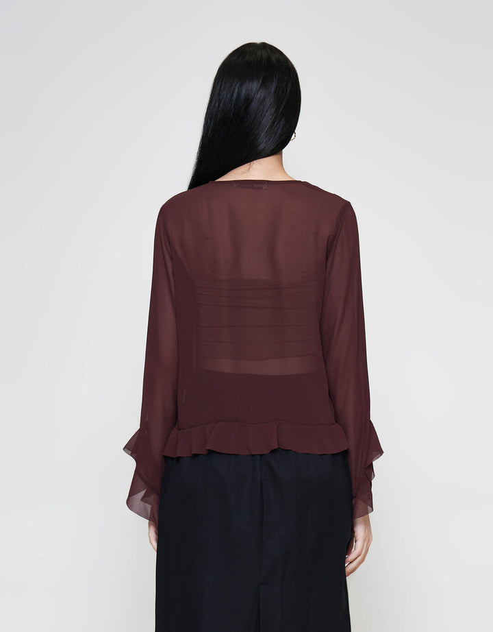 ZES See Thru Ruffle Blouse Wanita MPRWT012