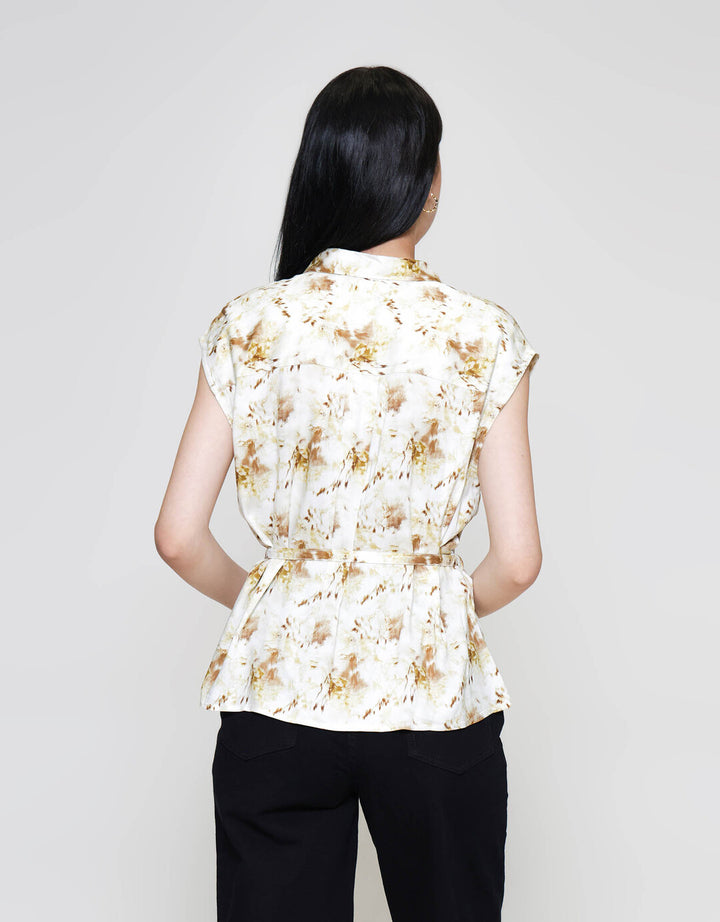 ZES Abstract Print Sleeveless With Belt Kemeja Wanita MPRWT013