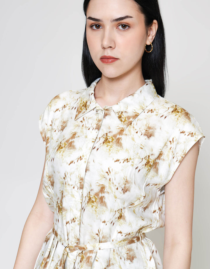 ZES Abstract Print Sleeveless With Belt Kemeja Wanita MPRWT013