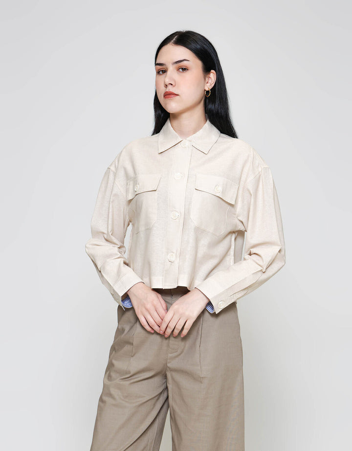 ZES Boxy Linen Look Jaket Wanita MASOW001