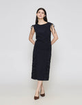 ZES Fitted With Drawstring On Shoulder Midi Dress Wanita MASDD005
